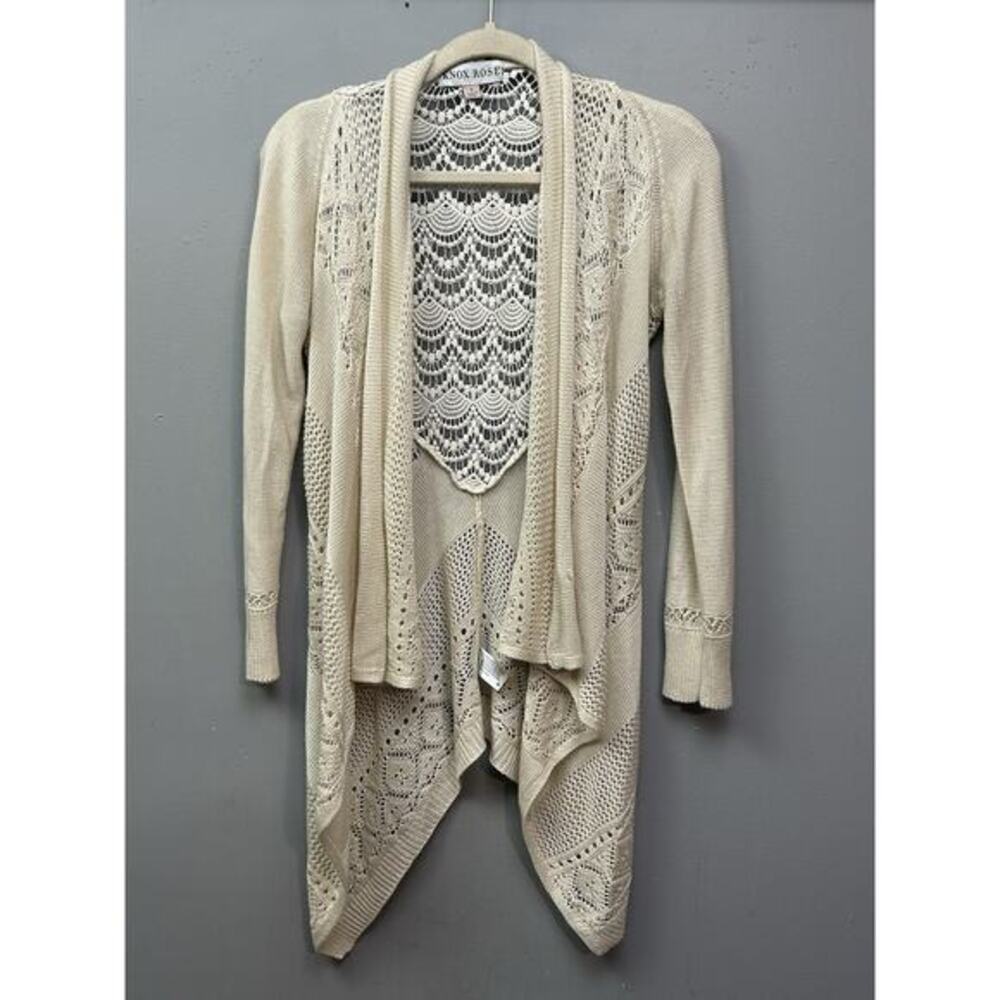 Knox Rose Cardigan Sweater Womens Small Beige Drape Open Front Boho Cottage